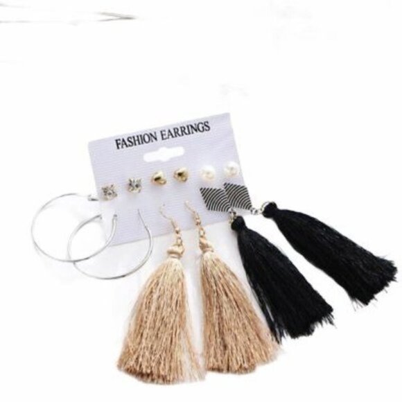 6Pairs Tassel Earrings Set Crystal Ear Stud Hoop Dangle Hook Women’s Earrings - Picture 1 of 6